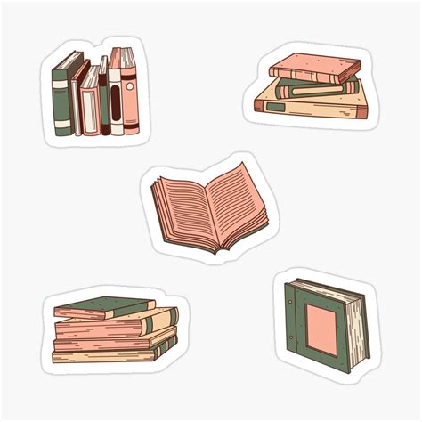 Cute Library Books Drawings Pink and Green Sticker