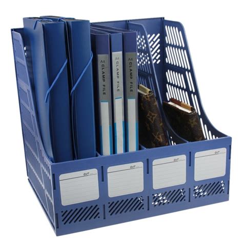 4 Compartments Plastic File Rack Paper Magazine Holder/Desk Book Sorter ...