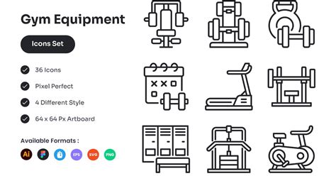 Gym Equipment Icons Set, Graphics - Envato Elements