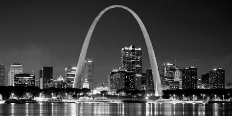 St. Louis Skyline at Night Gateway Arch Black and White BW Panorama ...