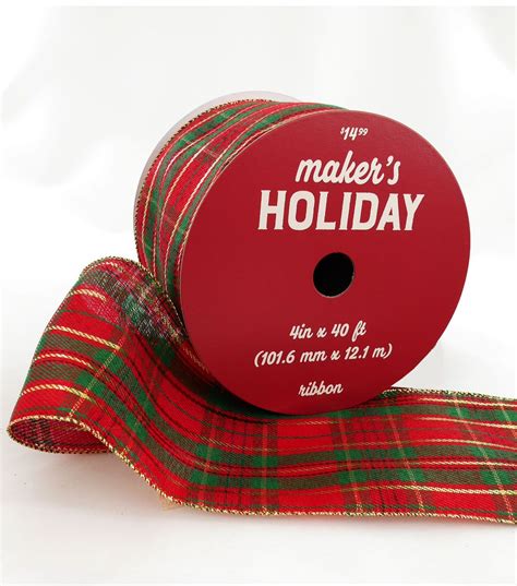 Maker\u0027s Holiday Christmas Ribbon 4\u0027\u0027x40\u0027-Red, Green & Gold Plaid ...