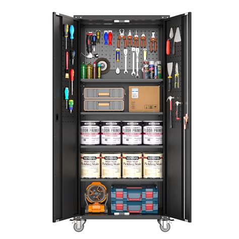 Aobabo 72In Metal Garage Cabinet with Pegboard, Lockable, 2 Doors, 4 Adjustable Shelves, Easy ...