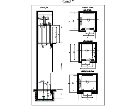 Elevator plan and section detail dwg file - Cadbull