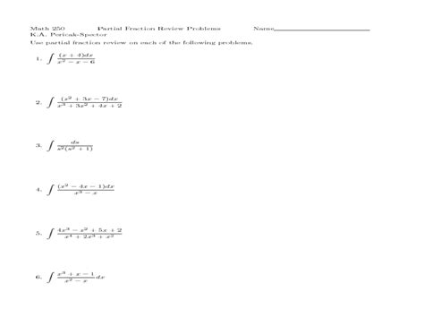 Partial Fractions Worksheet