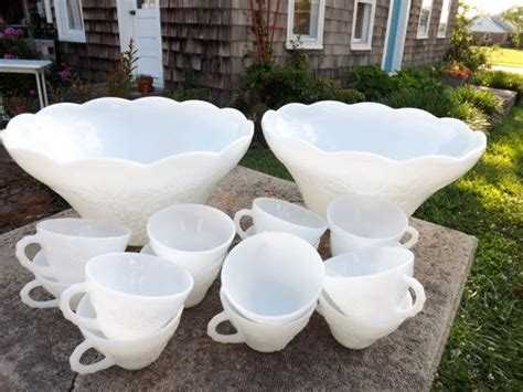 Vintage Anchor Hocking milk glass punch bowl set by seavintage26 ...