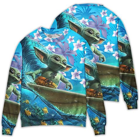 Star Wars Baby Yoda Surfing Sweater - RobinPlaceFabrics