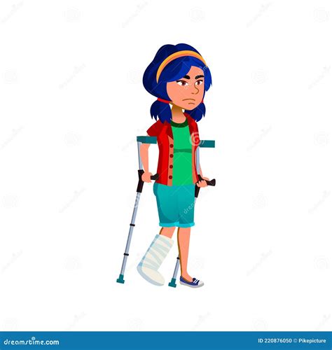 Girl On Crutches With A Broken Leg Cartoon Vector | CartoonDealer.com #221565403