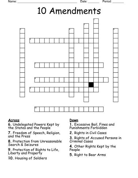 10 amendments Worksheet - WordMint