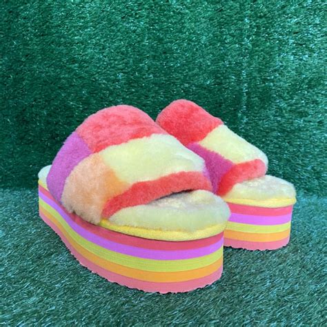 Ugg Yellow/Orange/Pink Checked Slippers Size 8-9(s)