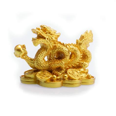 Buy Feng Shui Resin Dragon Loong on Ancient Coins Statue Symbol of Prosperity Home Office Decor ...