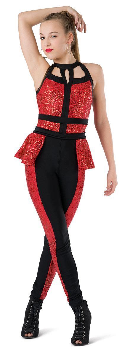 Red sequin silky stretch and black spandex unitard with attached open ...