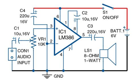 Skema Amplifier Sederhana untuk HP 1 IC Tanpa Transistor | Gambar Skema Rangkaian Elektronika