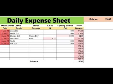 How to Create a Daily Expense Record in Microsoft Excel 2013 - YouTube