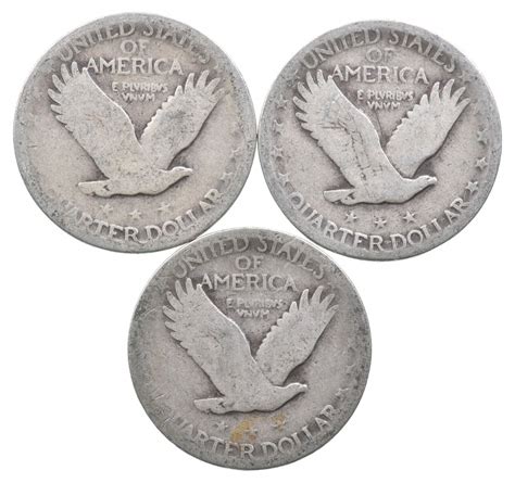 (3 Pc Lot) 1917-1930 Era 90% Silver Standing Liberty Quarter Collection ...