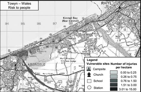 Example of a risk to people map of Towyn in Wales showing the potential... | Download Scientific ...