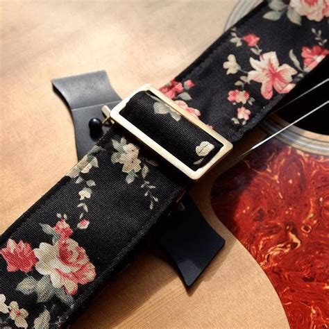 Black Fabric Flower Guitar Strap - Etsy