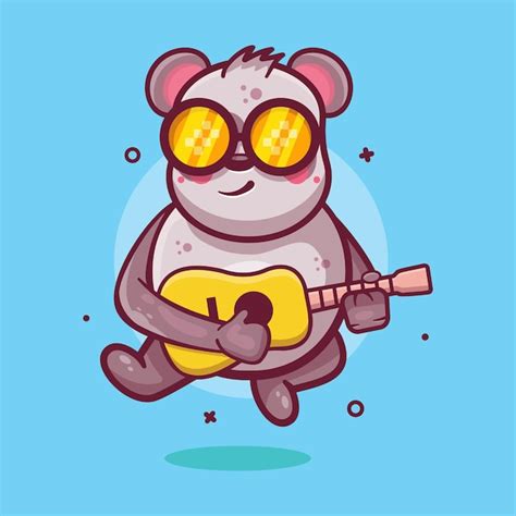 Premium Vector | Cool panda animal character mascot playing guitar isolated cartoon in flat ...