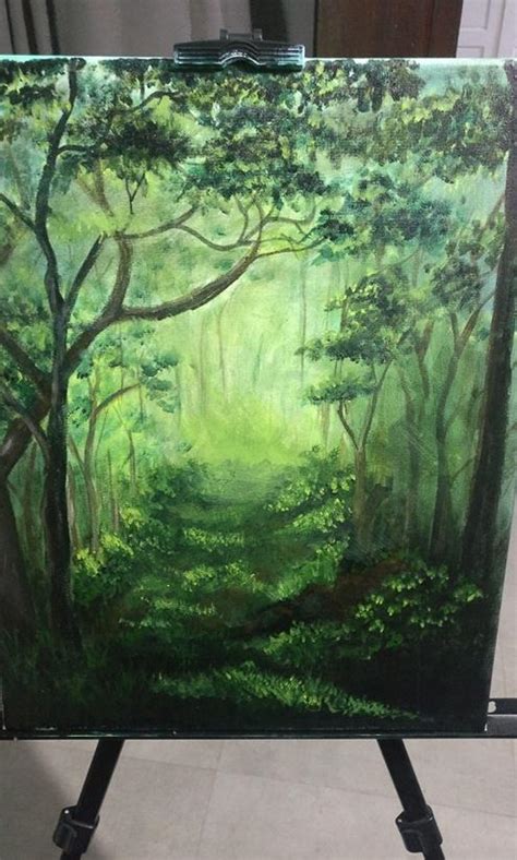 Step By Step Forest Acrylic Painting By Artist Mahith - Fine Art Blogger