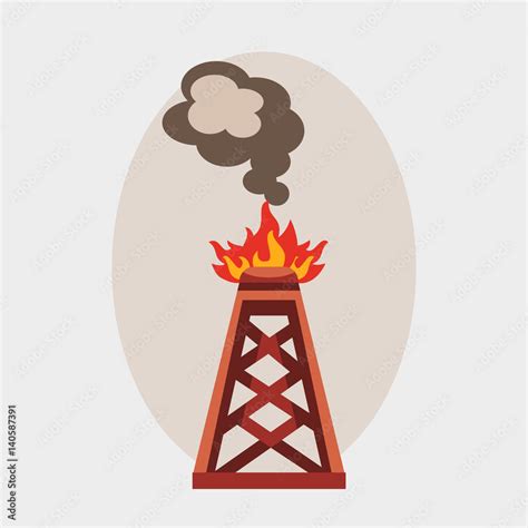 Oil industry burning production station extracting cartoon icon energy processing platform ...