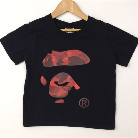 Bape Kids Size Large 120 Unisex T Shirt Red Camo Face On Black A Bathing Ape | eBay | Bape t ...