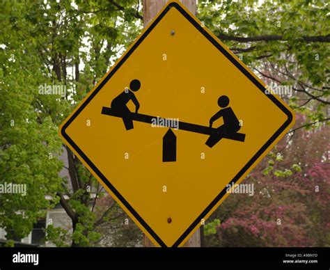 AJD42668, road sign, Playground Ahead sign, children at play Stock ...