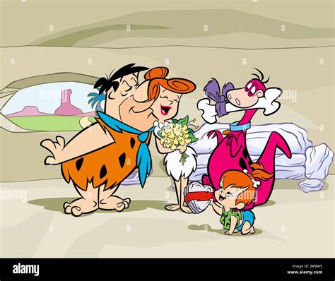 FRED FLINSTONE WILMA DINO & PEBBLES THE FLINTSTONES (1960 Stock Photo, Royalty Free Image ...