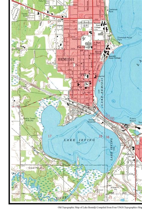 Lake Bemidji ca. 1972 USGS Old Topographic Map Custom | Etsy