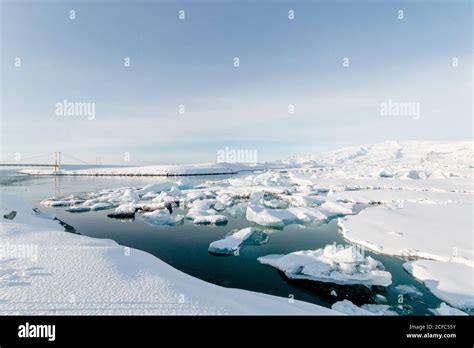 Diamond Beach Island ice floes and huge sunrise ice crystals Stock Photo - Alamy