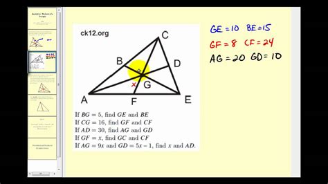 Examples: Using the Properties of the Medians of a Triangle to Solve ...