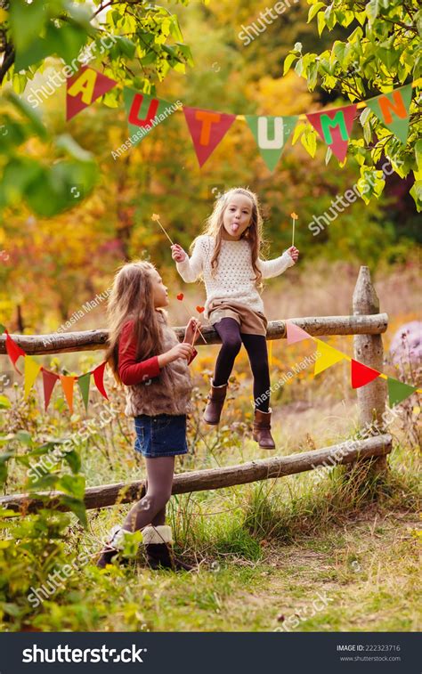 Adorable Kids Playing Park Autumn Concept Stock Photo 222323716 ...