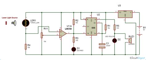 Laser Security Alarm Circuit Diagram | Circuit diagram, Electronics circuit, Power engineering