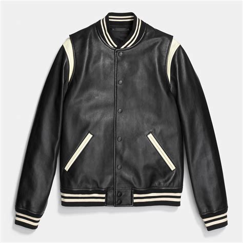 COACH Leather Baseball Jacket in Black for Men - Lyst