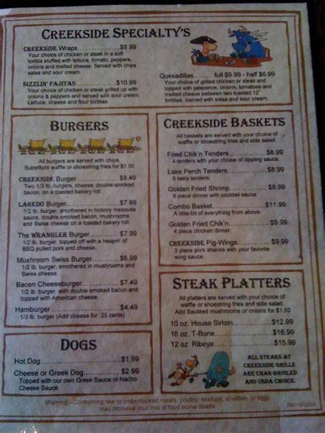 Creekside Bar & Grille menu - Urbanspoon/Zomato