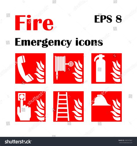 Vector Fire Emergency Icons Signs Evacuations Stock Vector (Royalty ...