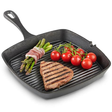 VonShef Griddle Pan Black Pre-seasoned Cast Iron Grill Square 26cm Non ...