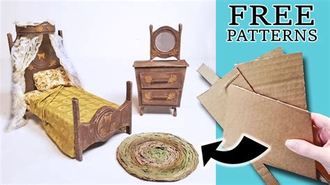 DIY Dollhouse Bedroom Furniture made from Cardboard: Bed and Vanity - YouTube