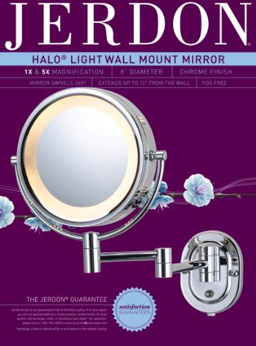 Jerdon Two-Sided Wall-Mounted Makeup Mirror with Halo Lighting - Lighted Makeup Mirror with 5X ...
