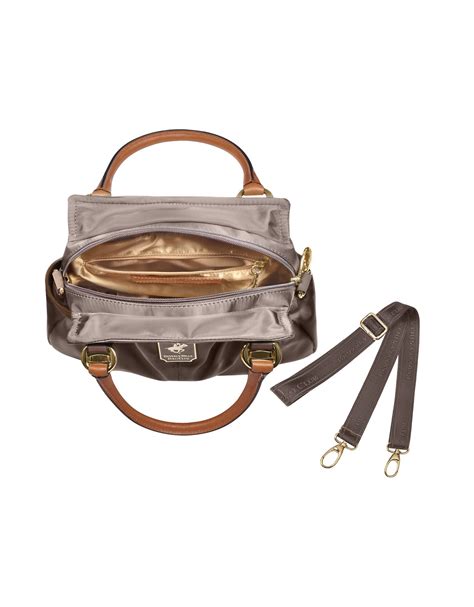 Lyst - Beverly Hills Polo Club Nylon and Leather Mini Satchel Bag in Brown