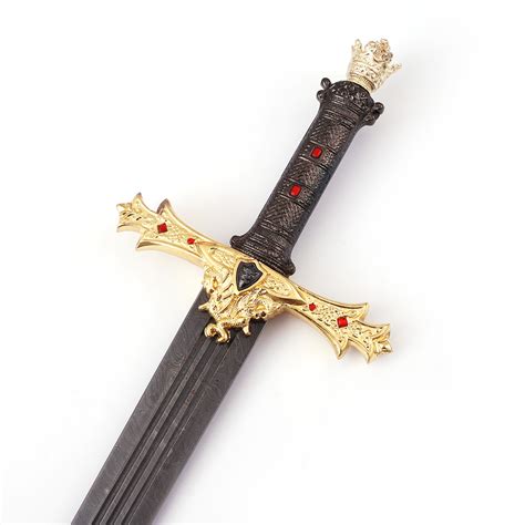 King Arthur Excalibur Gold Damascus Steel Medieval Sword - SwordsSwords.com