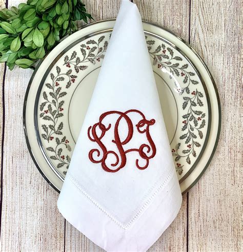 Monogrammed Linen Hemstitched Dinner Napkins