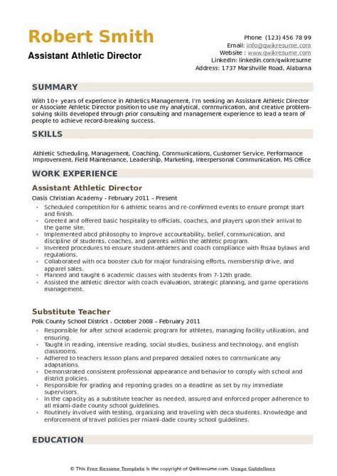 Assistant Athletic Director Resume Samples | QwikResume