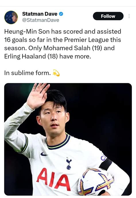 Heung-Min Son has scored and assisted 16 goals so far in the Premier ...