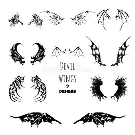 Devil Wings Tattoo. Demon Isolated Stencil. Black Gothic Drawing. Dark ...