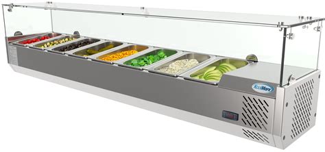 KoolMore 71 in. Eight Pan Refrigerated Countertop Condiment Prep Station with Sneeze Guard ...