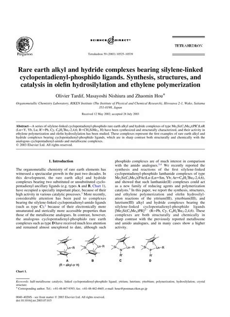 (PDF) Rare earth alkyl and hydride complexes bearing silylene-linked ...