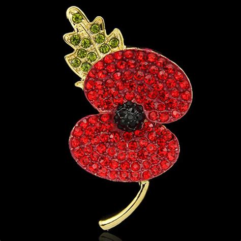 Big 2.8" Gold Tone Bright Red Crystals Enamel Poppy Flower Pin Brooches ...