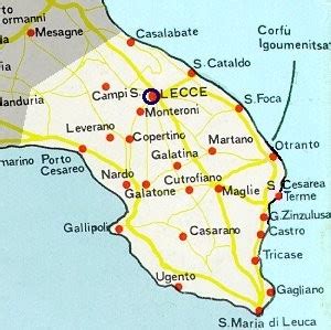 map over Salento Hotels, B&B and Holiday-Residences in the Salento Area Salento (Lecce) Apulia Italy