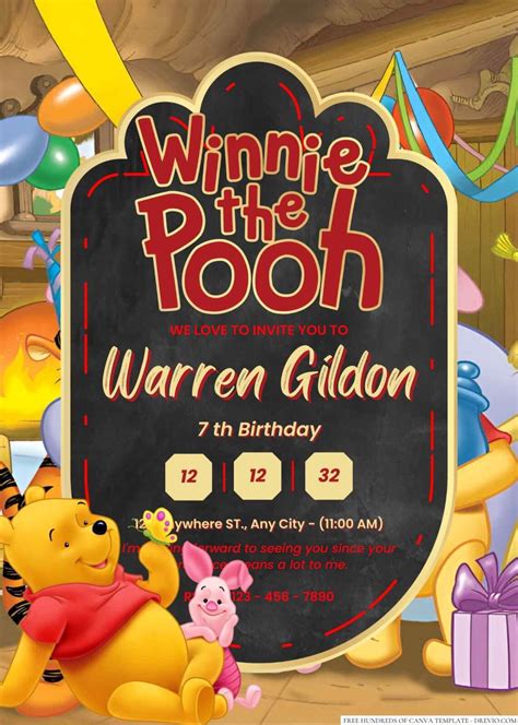 Winnie the Pooh Birthday Invitation | Download Hundreds FREE PRINTABLE Birthday Invitation ...