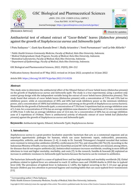 (PDF) Antibacterial test of ethanol extract of "Cocor-Bebek" leaves (Kalanchoe pinnata) against ...