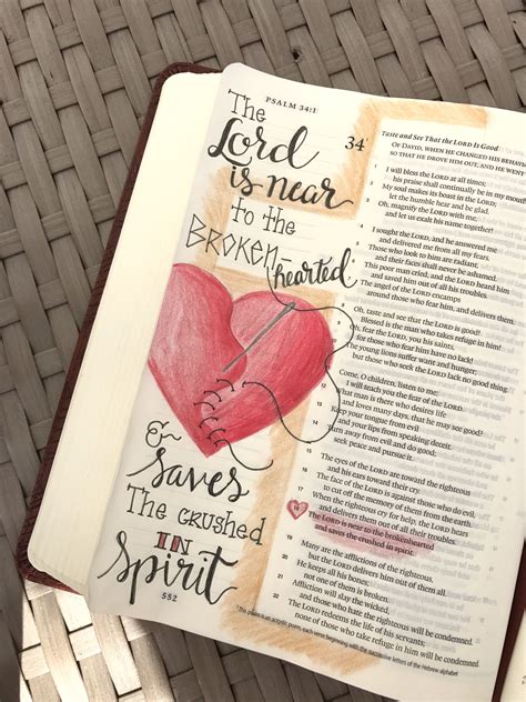 Psalm 34:18 | Bible journaling ideas drawings, Bible art journaling, Personal bible study